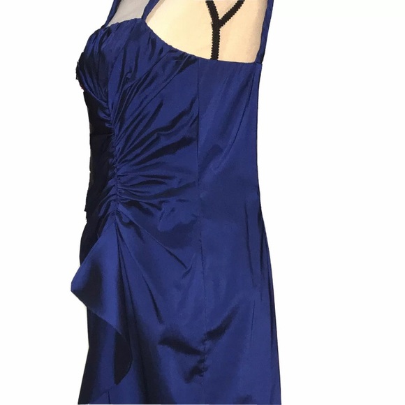 Adrianna Papell Metallic Navy Dress Gathered Ruffle Front Twisted Straps Size 12 - Picture 7 of 12